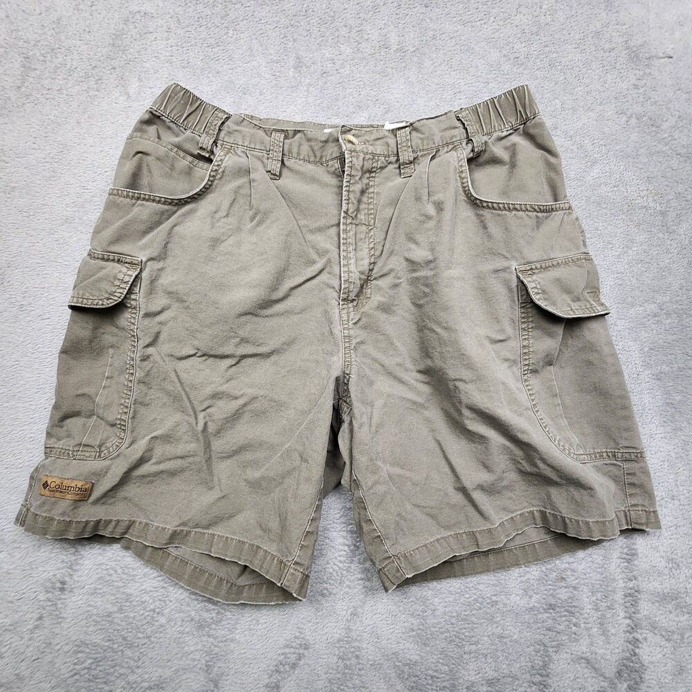 Columbia Mens 34 Gray Cargo Shorts 7 Inseam 100% Cotton Utility Back Spot Flaw